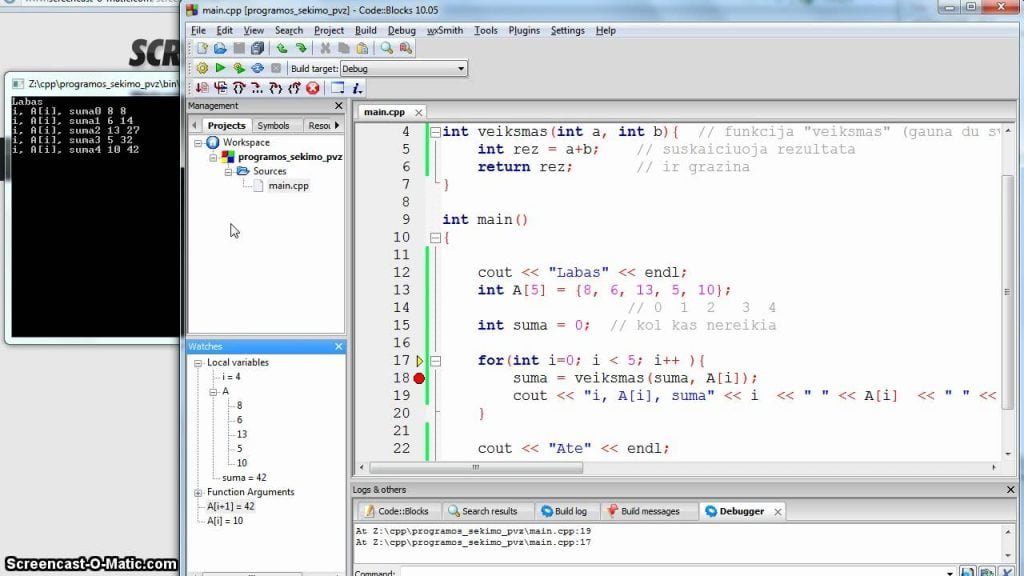 C++ programos sekimas 3: funkcija su masyvu