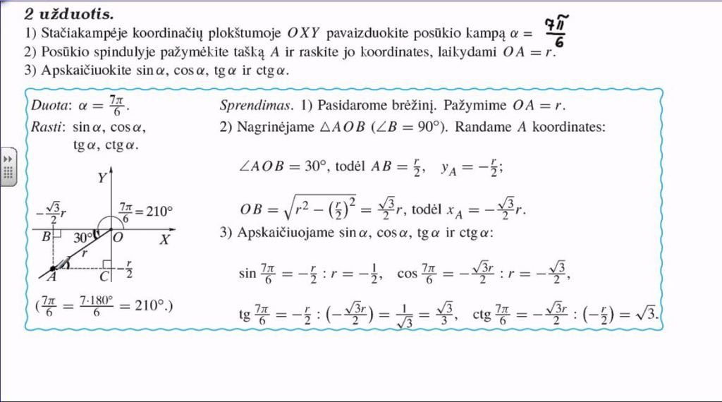 Posūkio kampo sinusas, kosinusas, tangentas ir kotangentas