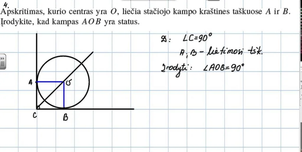 Apskritimas liečiantis kampo kraštines