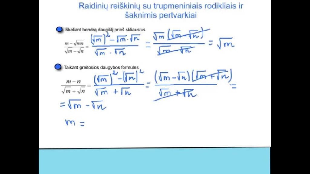 Raidinių reiškinių su trupmeniniais rodikliais ir šaknimis pertvarkiai