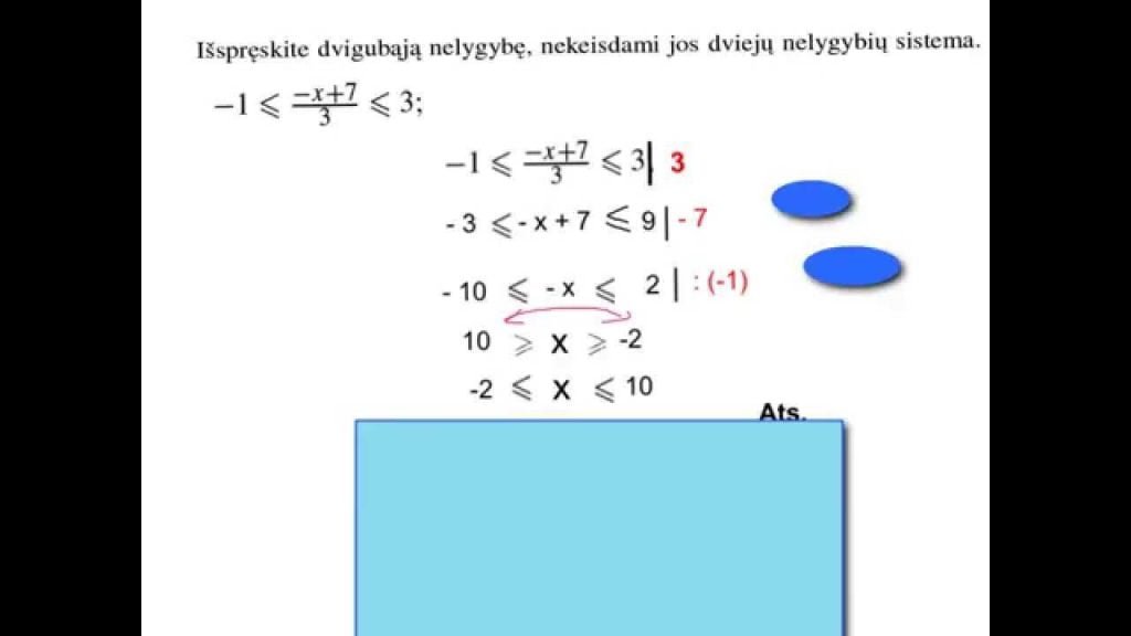 Dvigubos nelygybės. Kai daliname iš neigiamo skaičiaus.