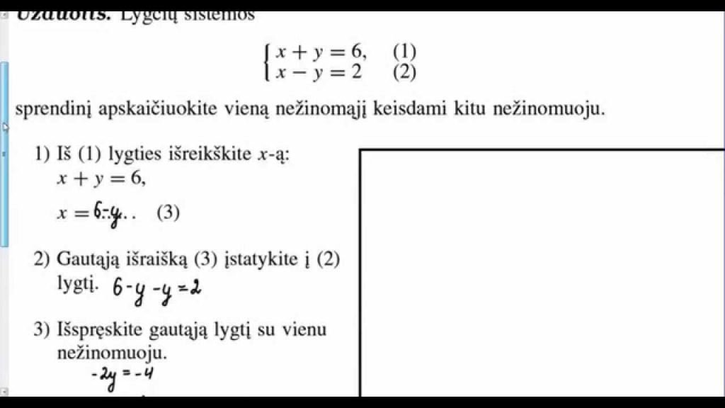 Tiesinių lygčių sistemos. Sprendimas keitimo būdu. (3)