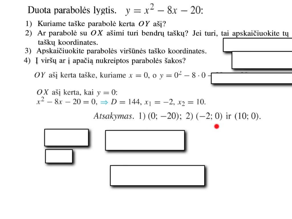 Funkcijos f(x) = ax2 + bx + c. Pavyzdys.