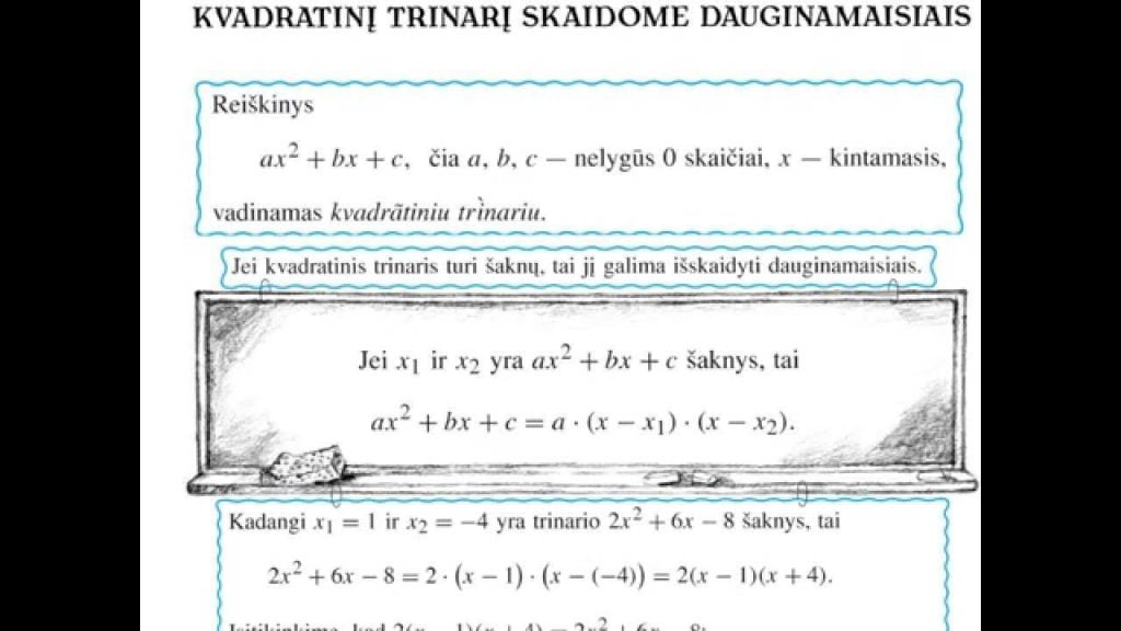 Kvadratinį trinarį skaidome dauginamaisiais.