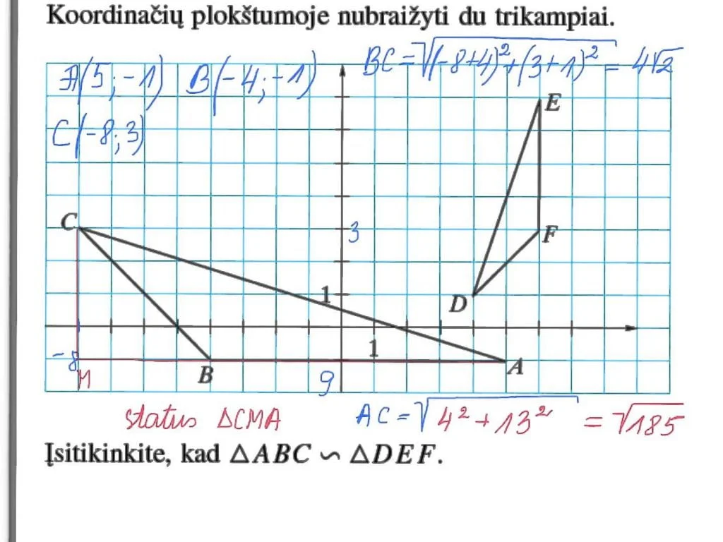 Trikampių panašumo požymis pagal tris kraštines. Trikampiai.