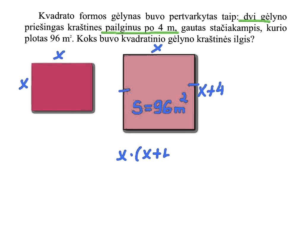Kvadratinės lygtys. Tekstinis uždavinys apie stačiakampį.
