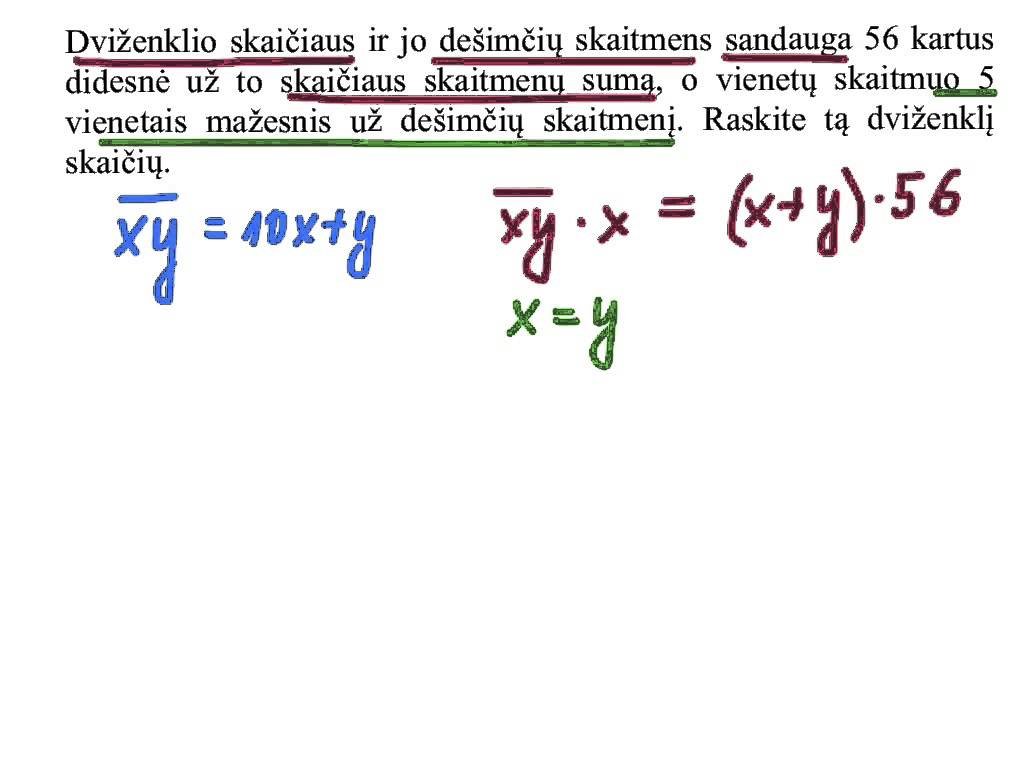 Kvadratinės lygtys. Tekstinis uždavinys apie dviženklius skaičius.