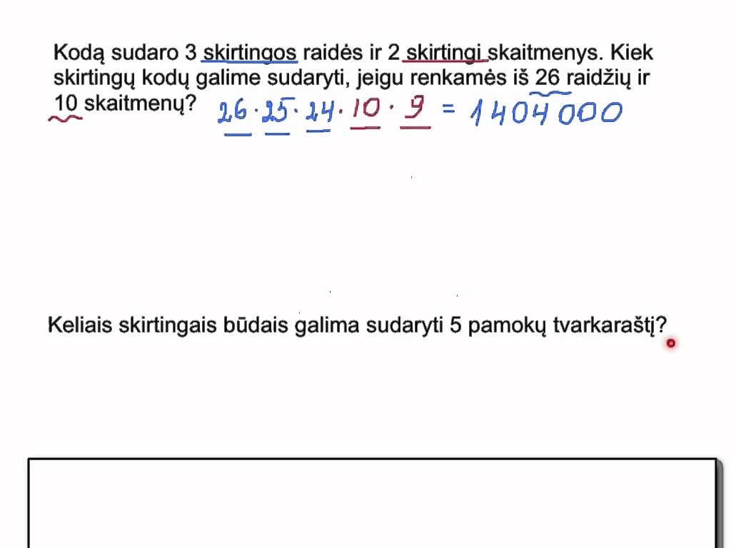 Rinkinių skaičius, kai elementų tvarka rinkinyje svarbi. Pavyzdžiai.
