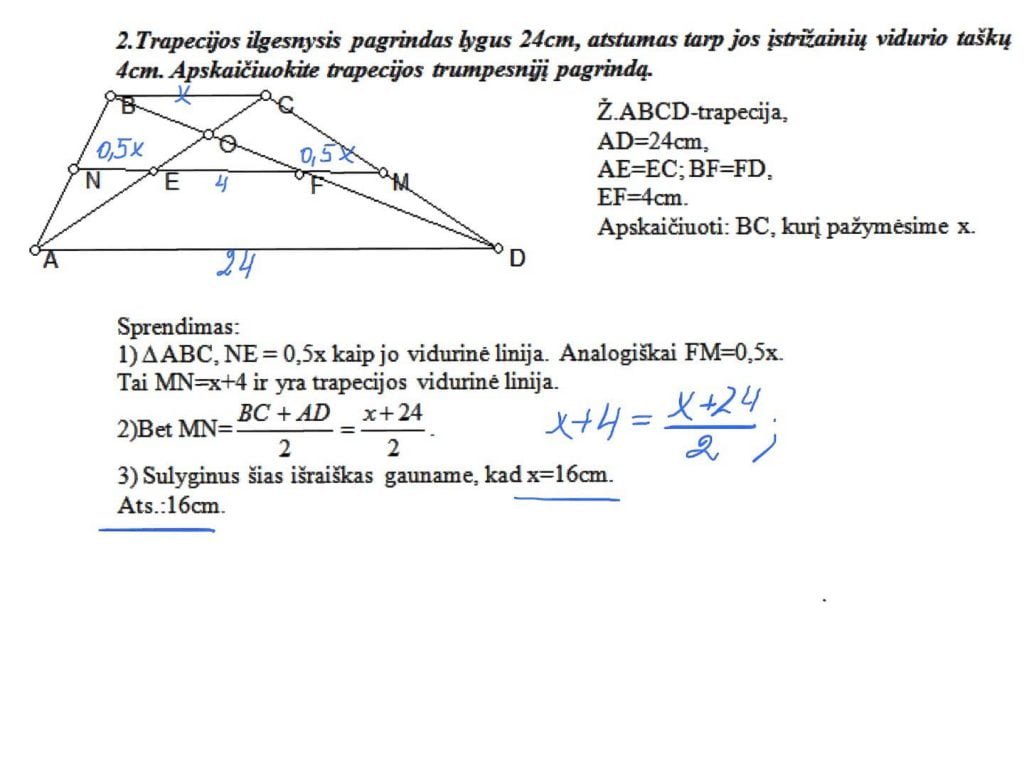 Trapecija. Trapecijos vidurinė linija.