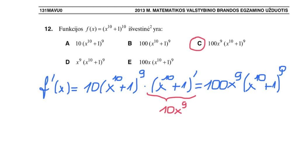 Išvestinės. Matematikos valstybinis brandos egzaminas.