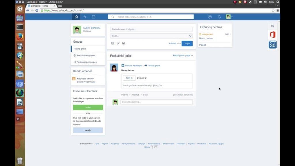 Kaip pateikti namų darbus per svetainę Edmodo