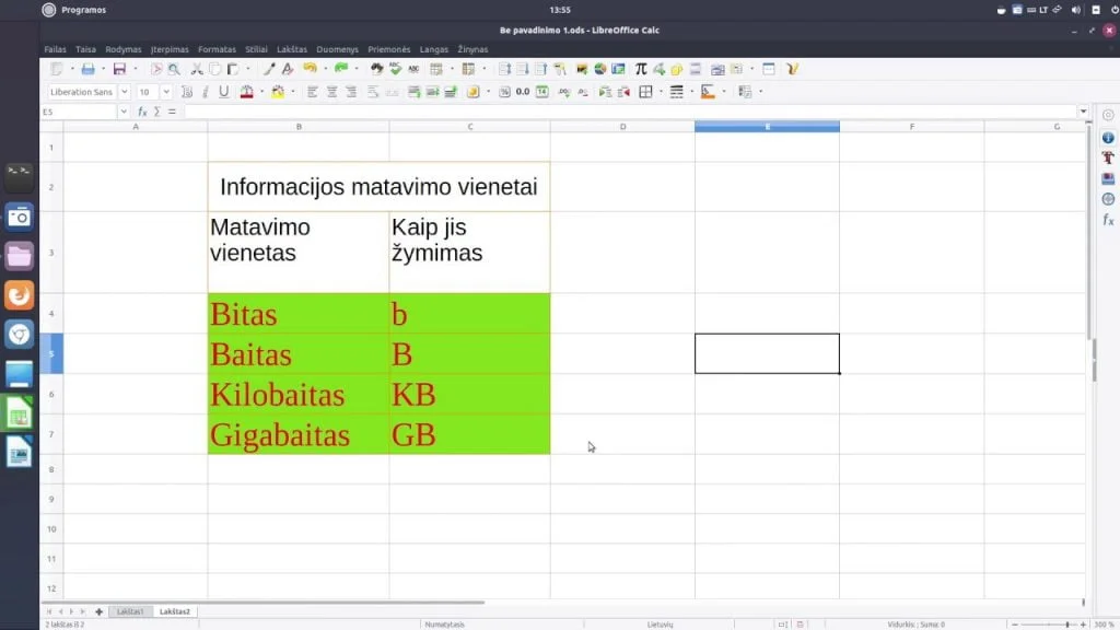 Skaičiuoklė. Kraštinės ir spalvos. 7 klasei