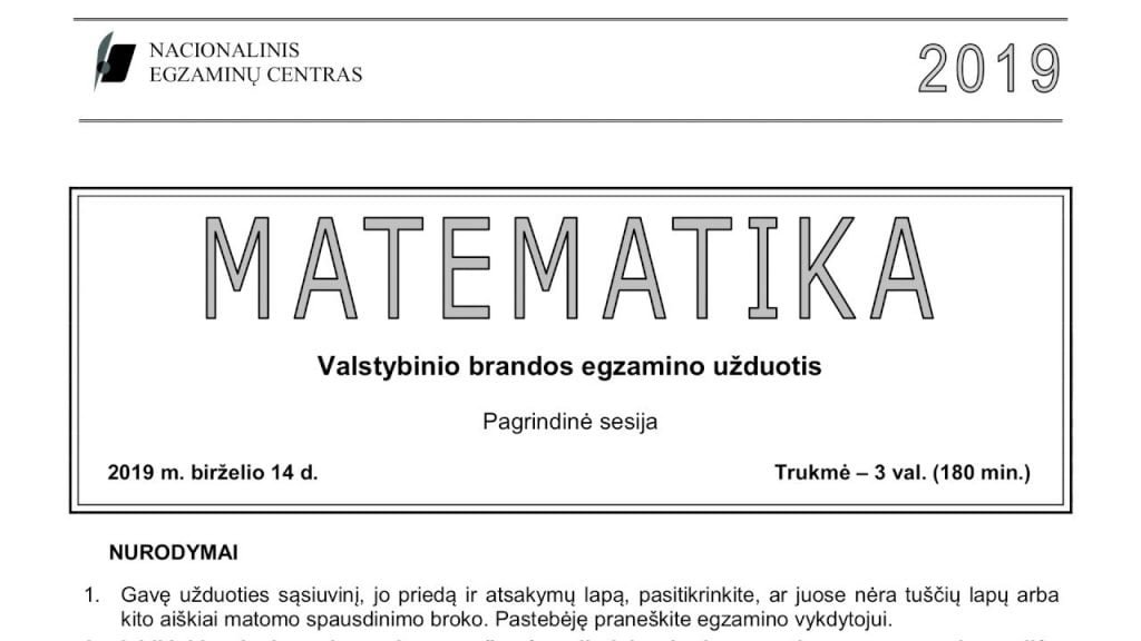 Matematikos valstybinis brandos egzaminas (2019)